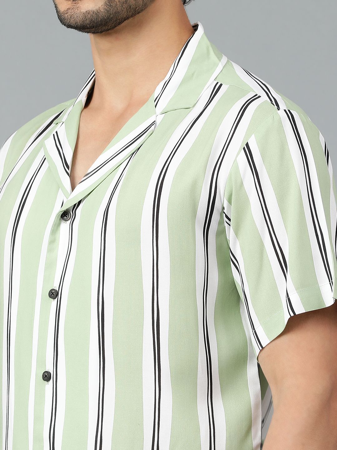 Kotty Men Cuban Collar Striped Casual Shirt