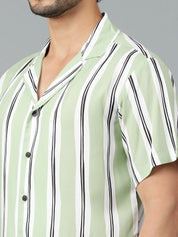 Kotty Men Cuban Collar Striped Casual Shirt