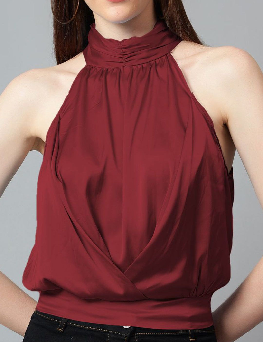 Kotty Women Solid Halter Neck Satin Top