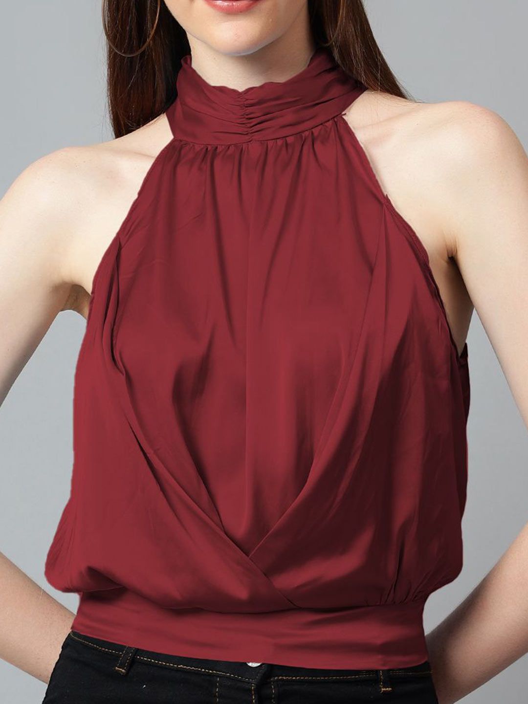 Kotty Women Solid Halter Neck Satin Top