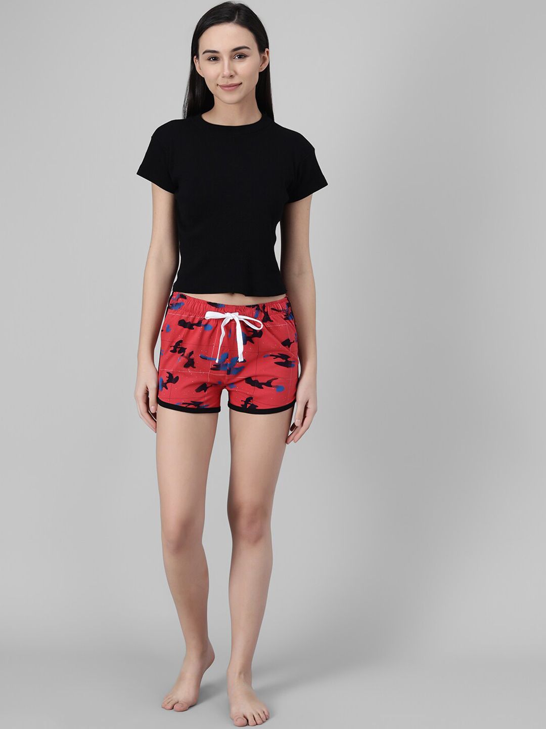 Kotty Women Red Printed Lounge Shorts