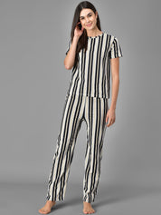 Kotty Women Black & White Striped Night Suit