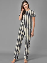 Kotty Women Black & White Striped Night Suit