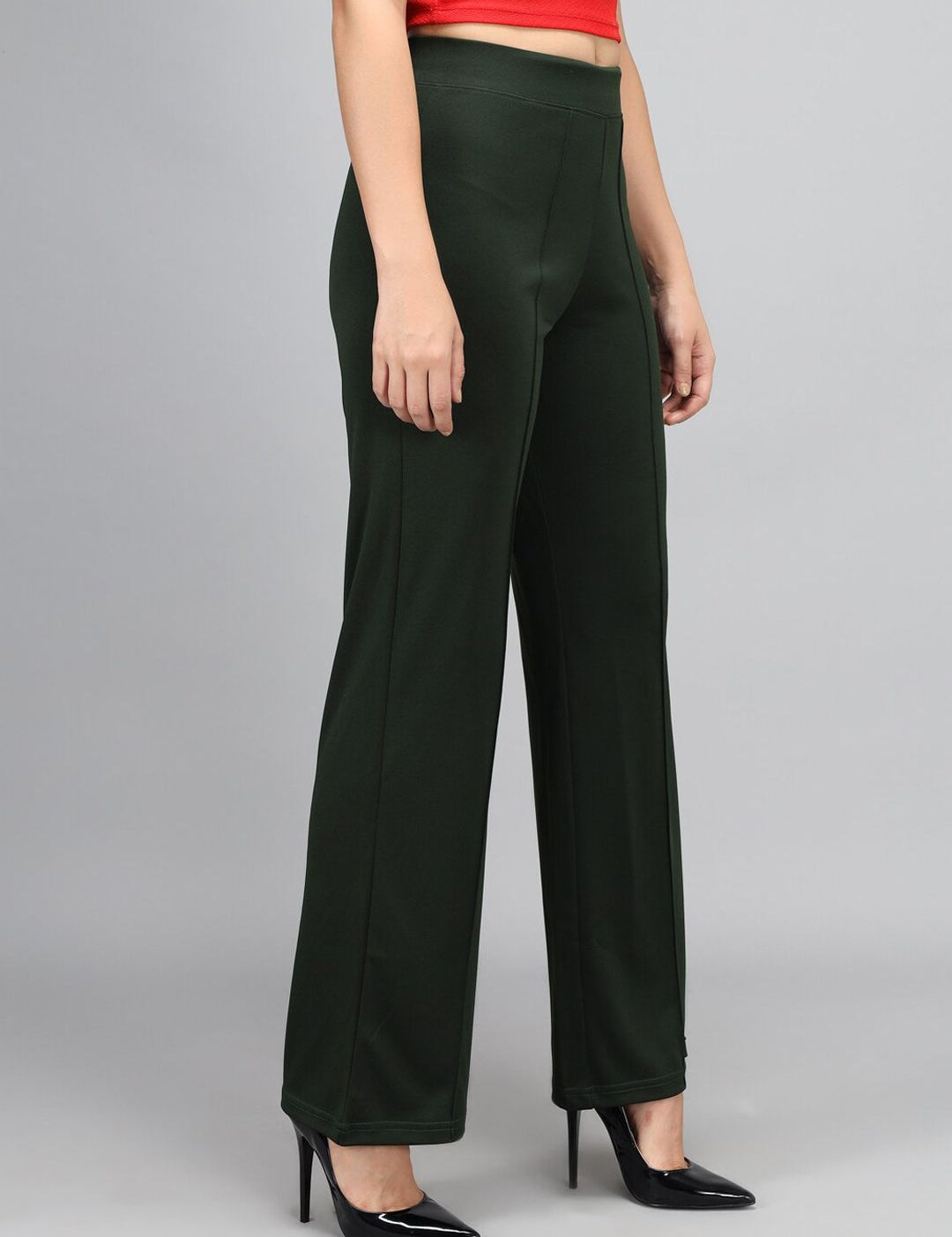 Kotty Women Green High-Rise Bootcut Trousers