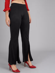 Kotty Women Black Flared High-Rise Bootcut Trousers