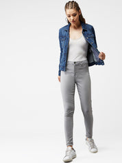 Kotty Women Navy Blue Solid Denim Jacket