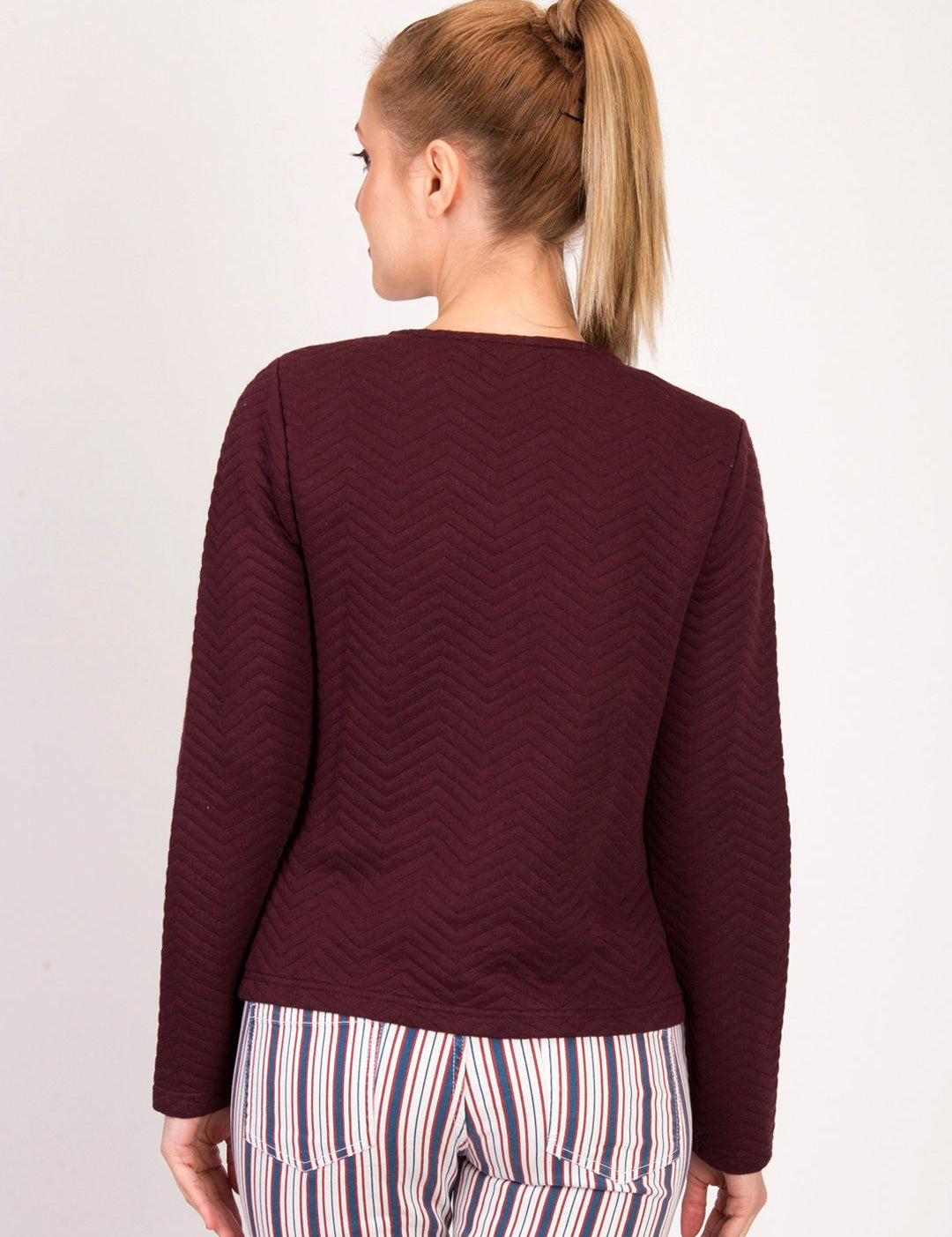 Kotty Women Maroon Self Design Open Front Jacket