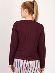 Kotty Women Maroon Self Design Open Front Jacket