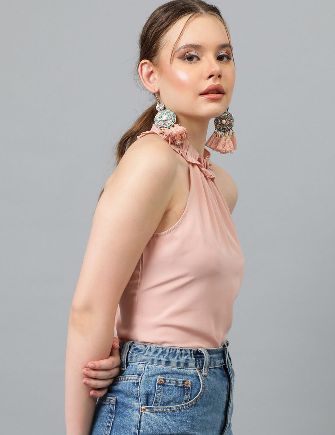 Kotty Pink Halter Neck Crepe Top