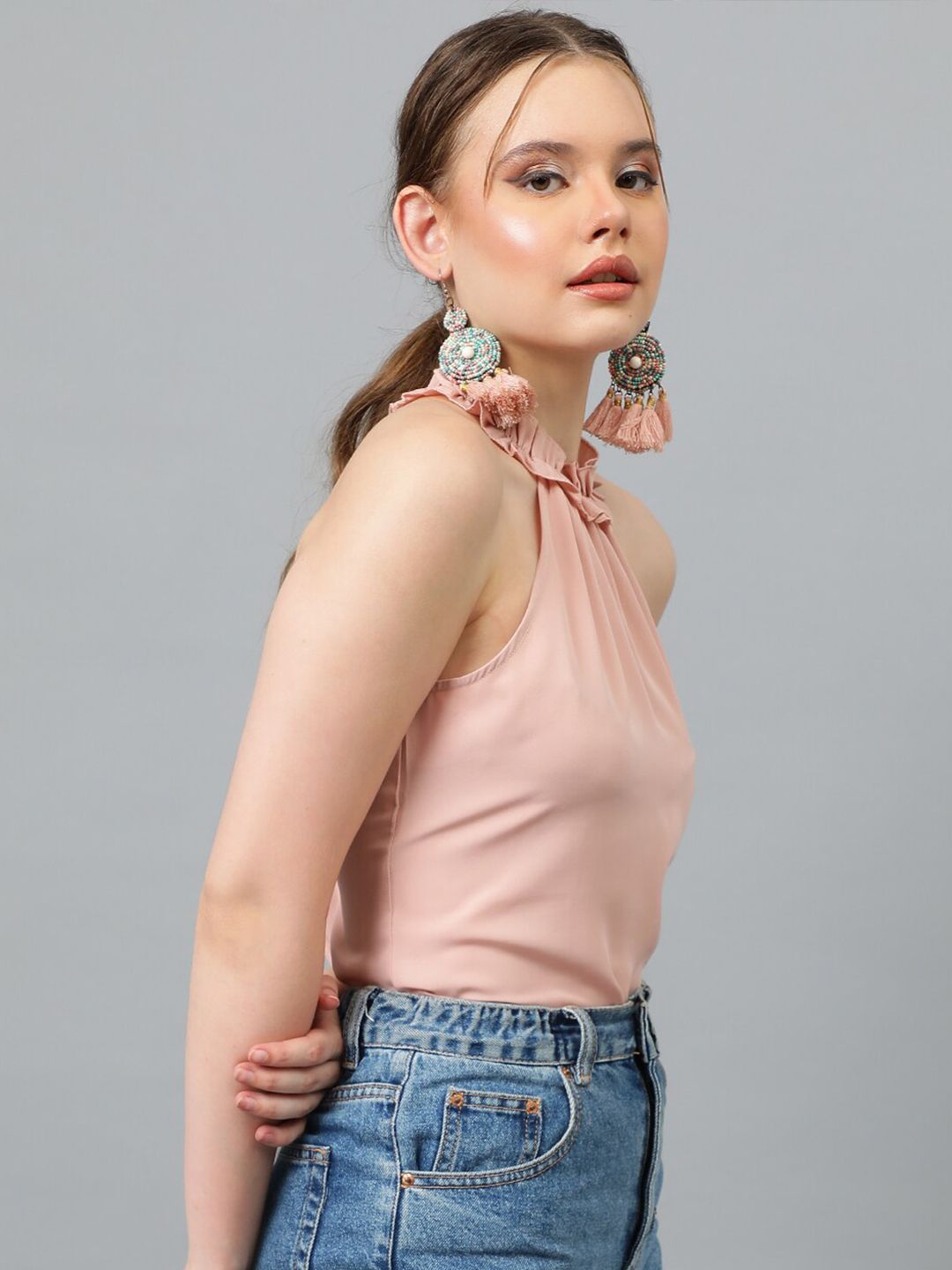 Kotty Pink Halter Neck Crepe Top