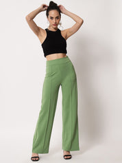 Kotty Women Green Relaxed Bootcut High-Rise Easy Wash Trouser