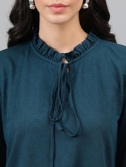 KOTTY BIZwear Tie-Up Neck Bell Sleeve Solid Top