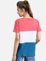 Kotty Women Pink & White Colourblocked Round Neck T-shirt