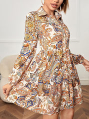 Kotty White & Yellow Ethnic Motifs Printed Crepe Gathered Shirt Dress