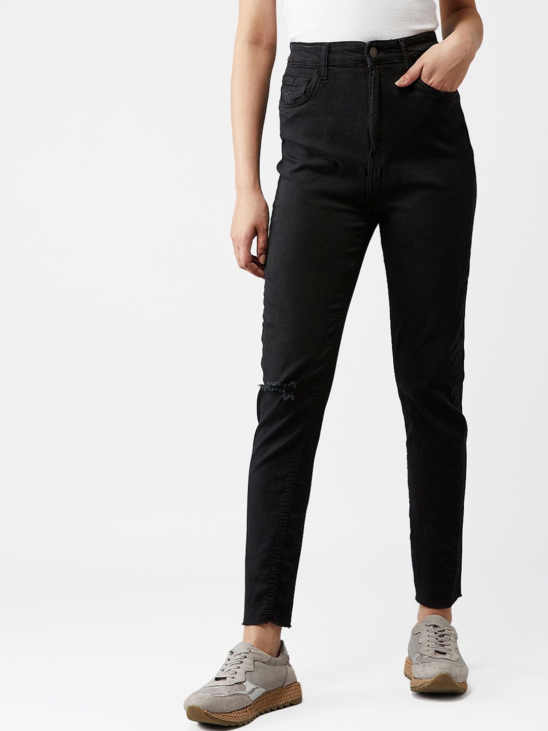 Kotty Women Black Skinny Fit High-Rise Mildly Distressed Jeans