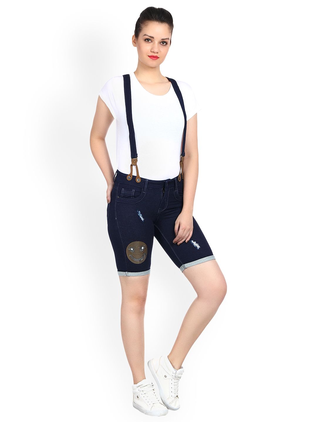 Kotty Women Blue Solid Regular Fit Denim Shorts