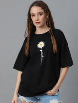 Kotty Graphic Printed Round Neck  Drop-Shoulder Sleeves Pure Cotton Oversized T-shirt