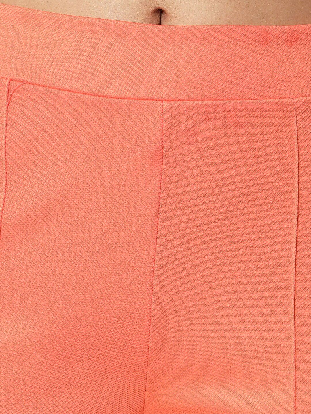 Kotty Women Orange Relaxed Straight Fit Easy Wash Trouser