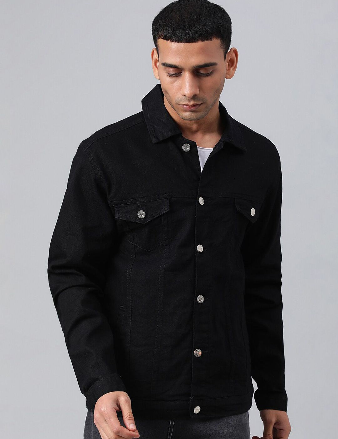 Kotty Black Spread Collar Denim Jacket