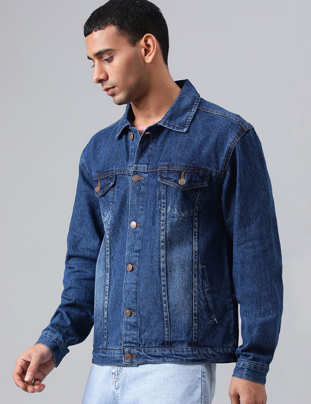 Kotty Blue Spread Collar Washed Denim Jacket