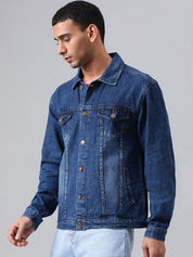 Kotty Blue Spread Collar Washed Denim Jacket