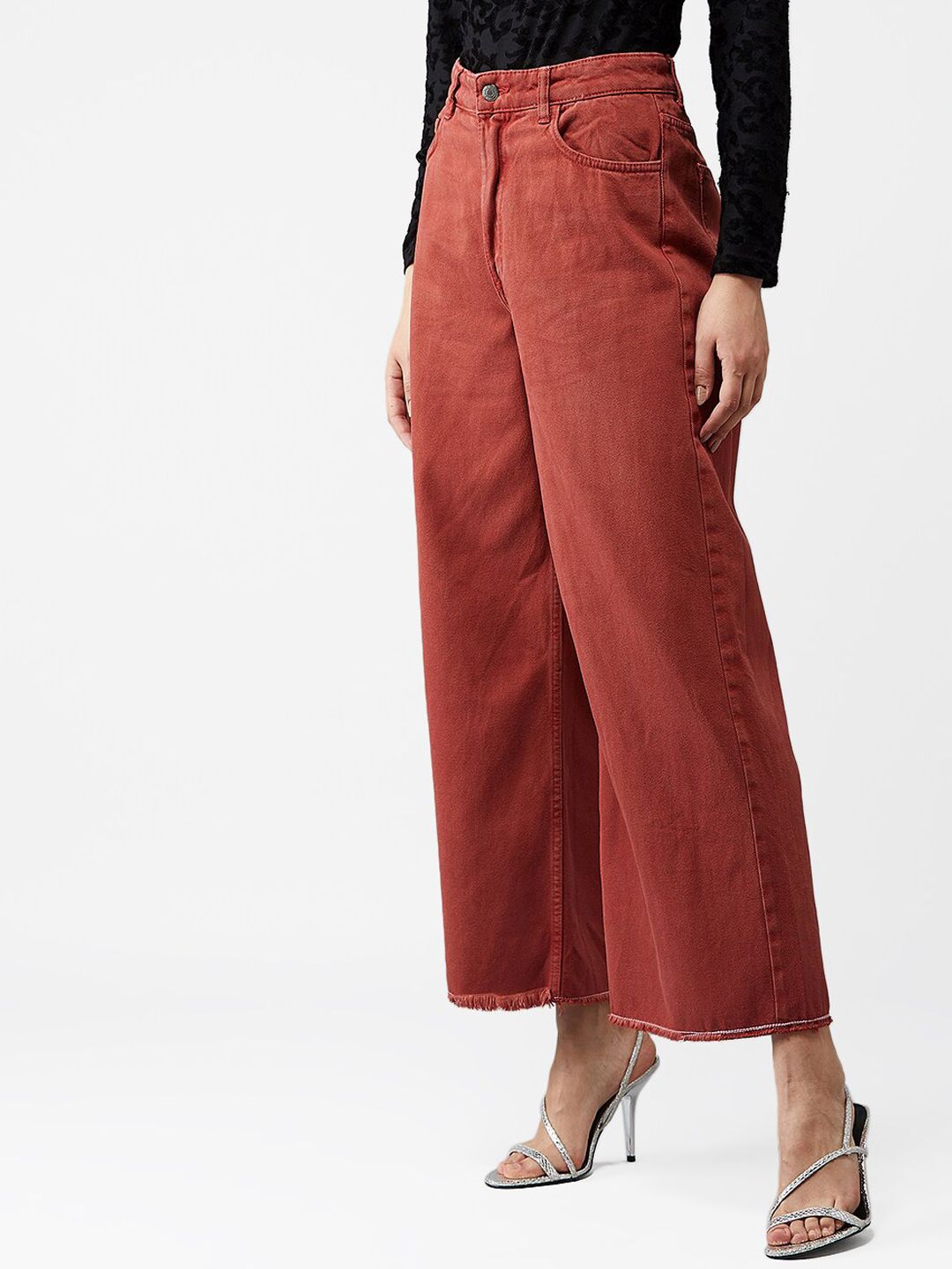 Kotty Women Maroon Flared High-Rise Clean Look Jeans