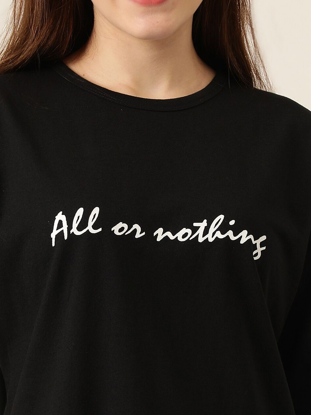 Kotty Typography Printed Drop-Shoulder Sleeves Oversized T-shirt