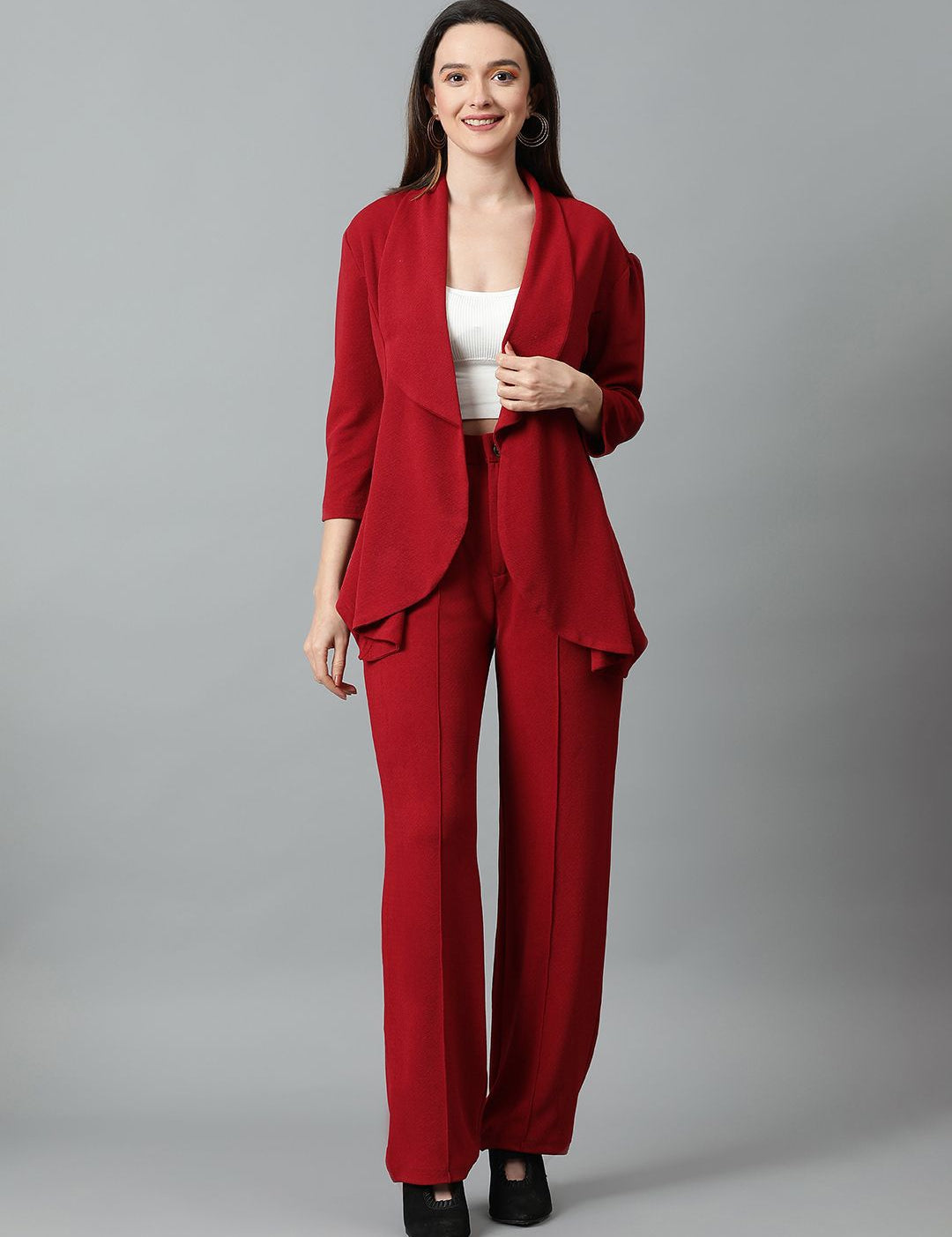 Kotty Maroon Shawl Neck Blazer & Trousers