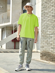 Kotty Green Drop-Shoulder Sleeves Oversized Cotton Casual T-Shirt