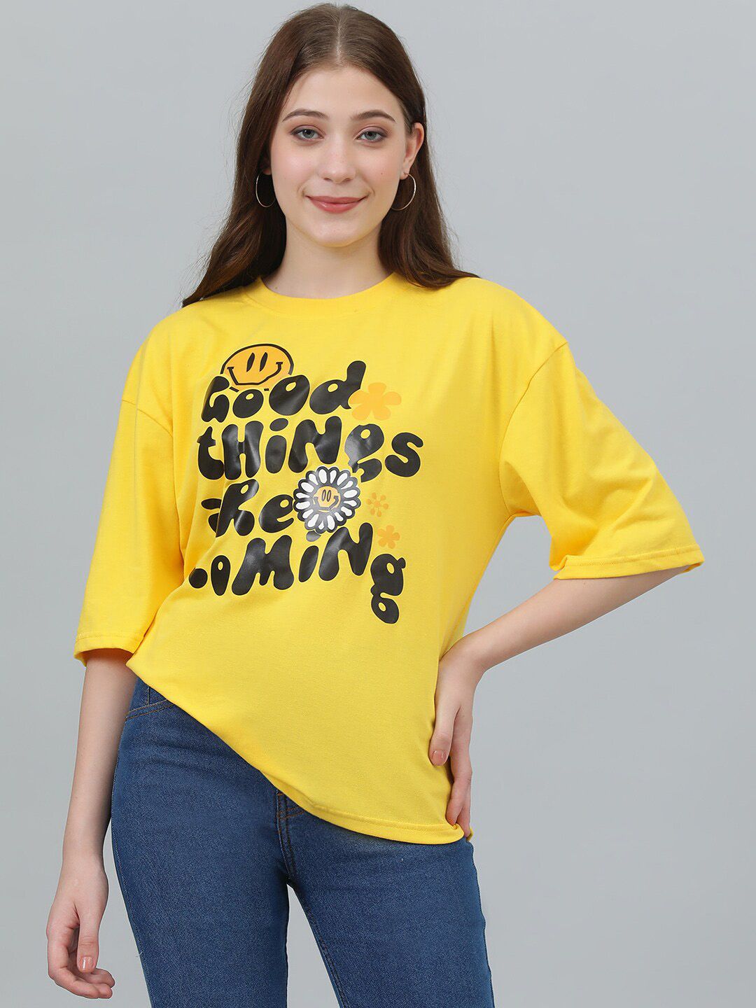 Kotty Typography Printed Oversized T-shirt