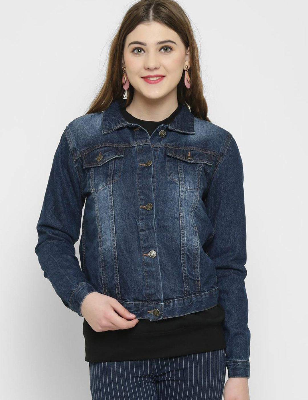 Kotty Women Blue Printed Denim Jacket
