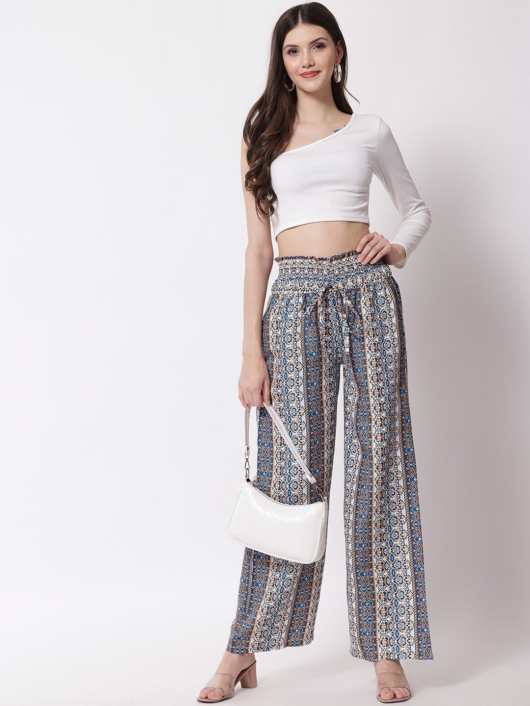 Kotty Women Blue Printed Relaxed High-Rise Easy Wash Trousers