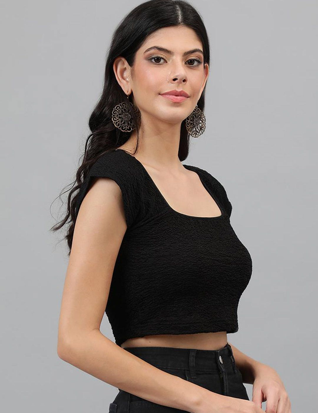 Kotty Black Square Neck Crop Top