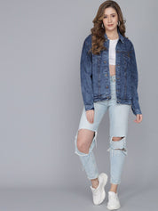 Kotty Women Blue Denim Jacket with Patchwork