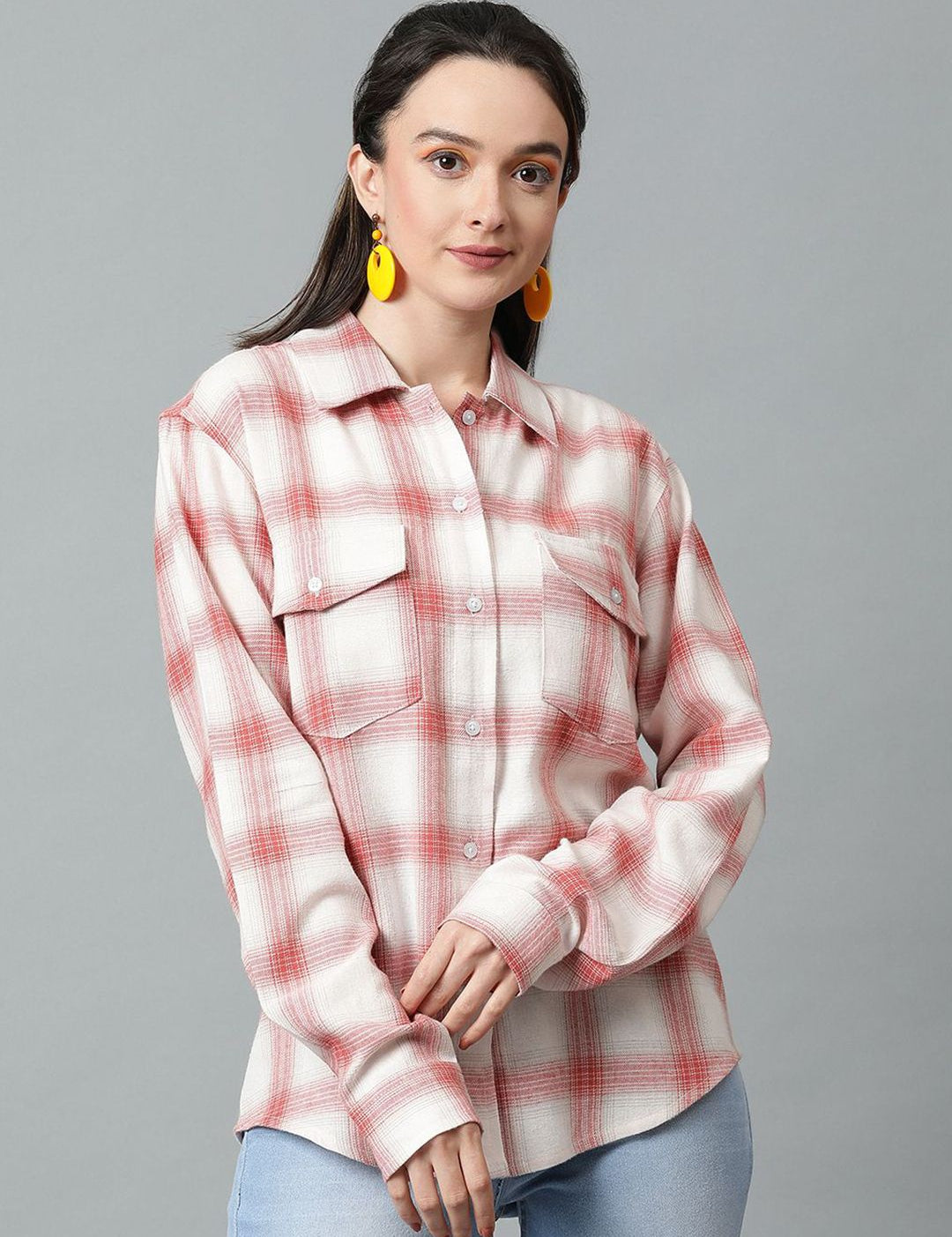 Kotty Tartan Checks Spread Collar Casual Shirt