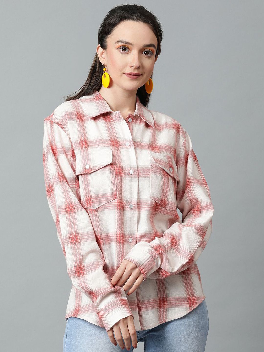 Kotty Tartan Checks Spread Collar Casual Shirt