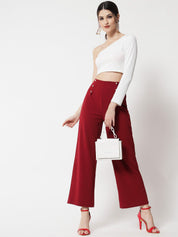 Kotty Women Maroon Relaxed Straight Fit High-Rise Easy Wash Trousers