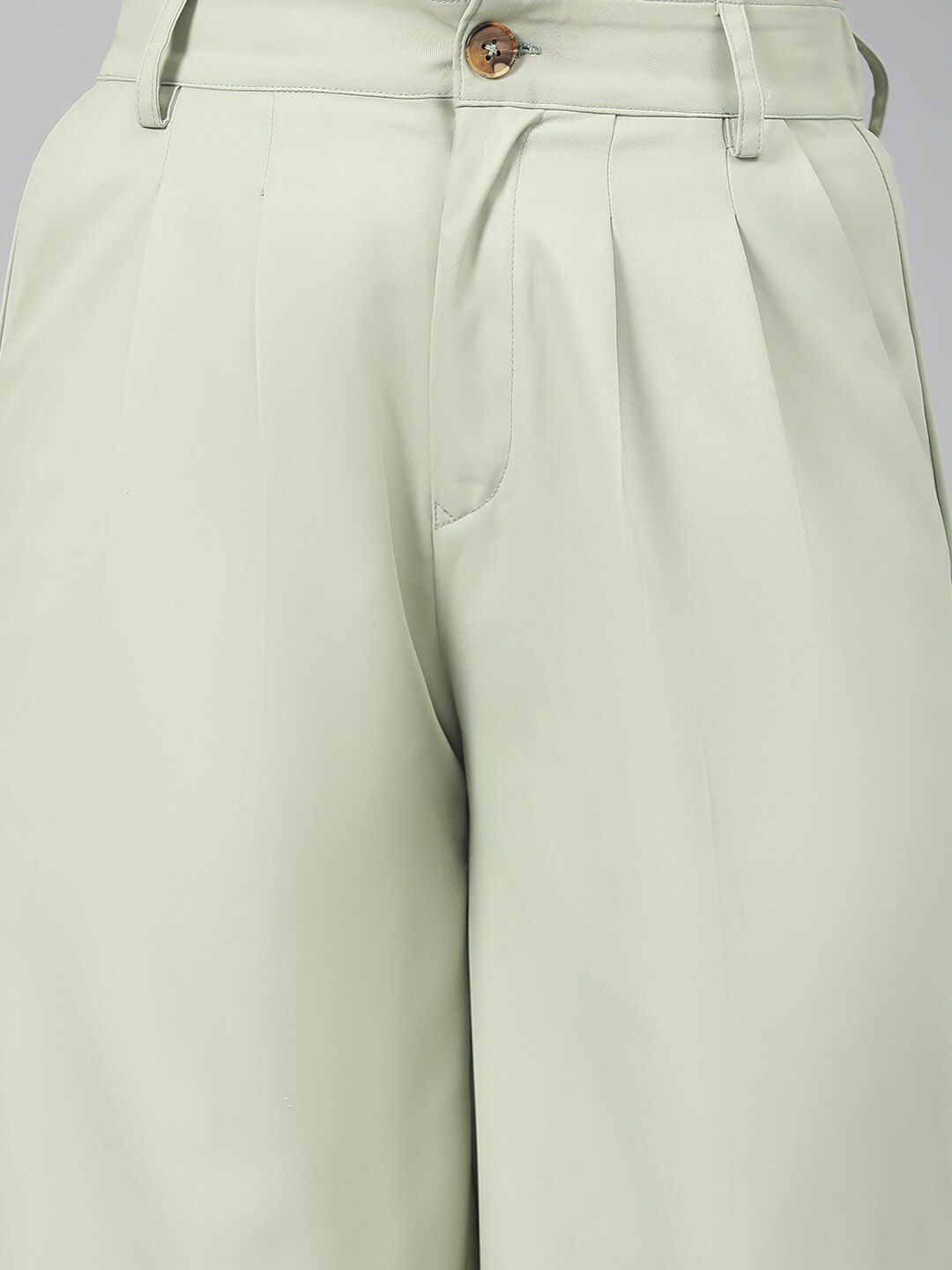 Kotty Women Green Relaxed Straight Leg Fit High-Rise Easy Wash Pleated Parallel Trousers
