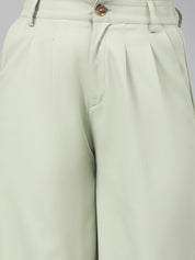 Kotty Women Green Relaxed Straight Leg Fit High-Rise Easy Wash Pleated Parallel Trousers