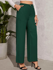 KOTTY BIZwear Women Green Relaxed Straight Leg Straight Fit High-Rise Trousers