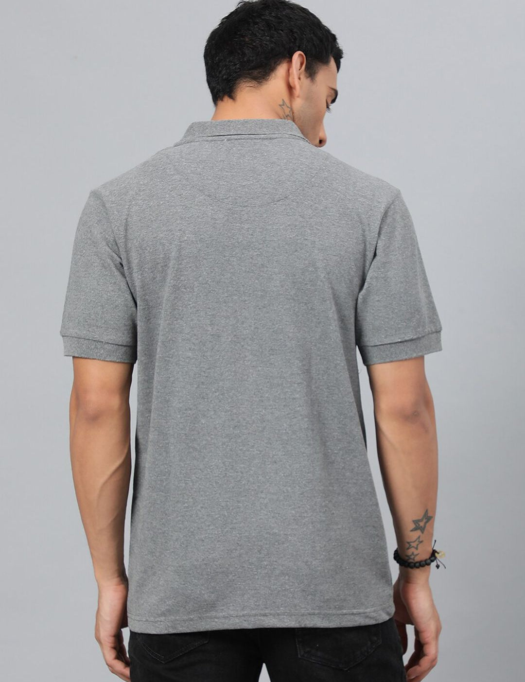 Kotty Grey & Black Colourblocked Polo Collar T-shirt