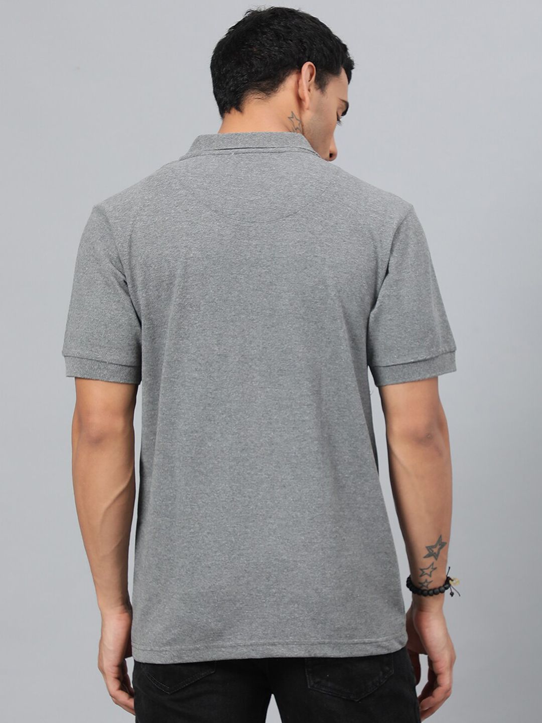 Kotty Grey & Black Colourblocked Polo Collar T-shirt