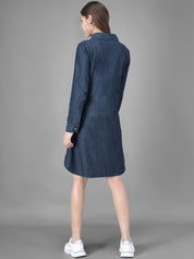 Kotty Women Denim Blue Solid A-Line Dress