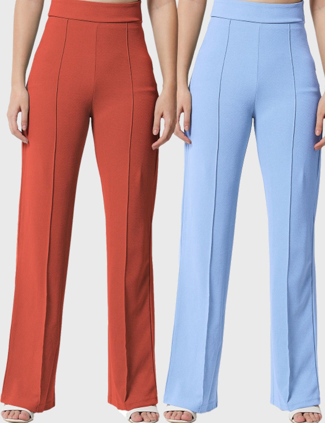 Kotty Women Pack of 2 Relaxed Straight Leg Straight Fit High-Rise Easy Wash Trousers