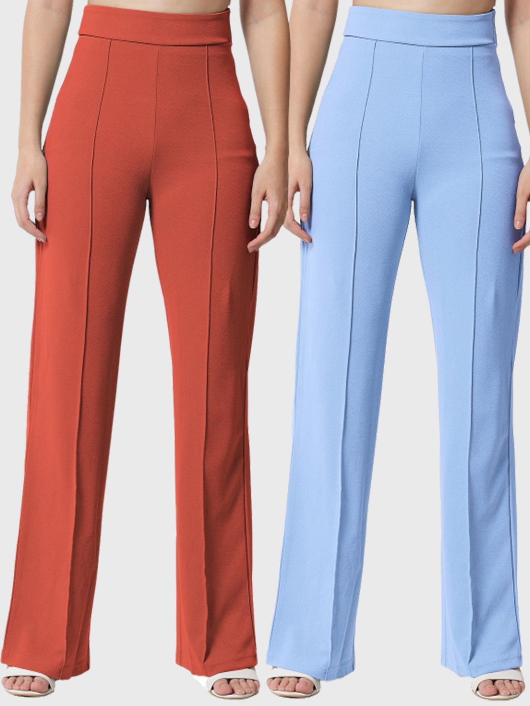 Kotty Women Pack of 2 Relaxed Straight Leg Straight Fit High-Rise Easy Wash Trousers