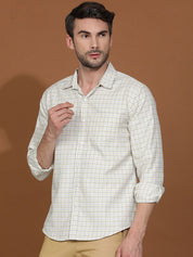 Kotty White & Yellow New Grid Tattersall Checks Spread Collar Casual Shirt