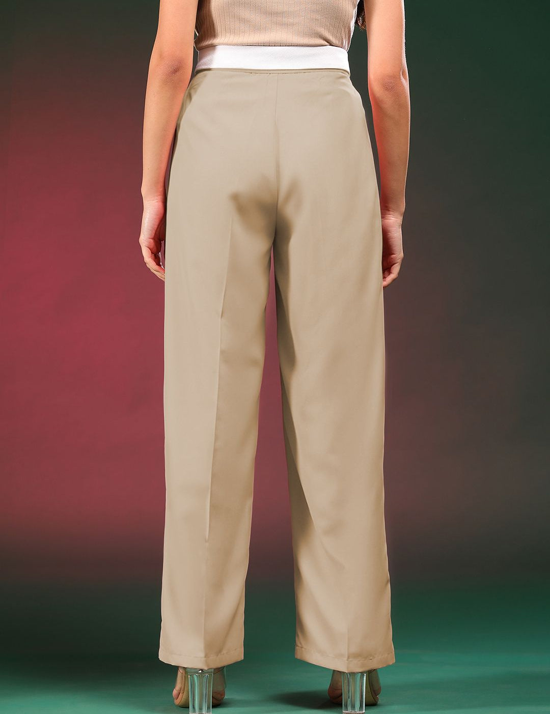 Kotty Women Straight Fit High-Rise Easy Wash Pleated Trousers