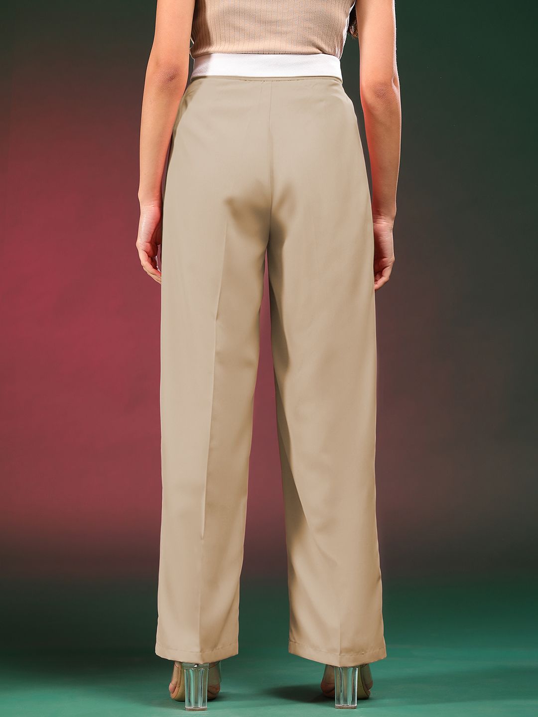 Kotty Women Straight Fit High-Rise Easy Wash Pleated Trousers