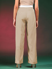 Kotty Women Straight Fit High-Rise Easy Wash Pleated Trousers