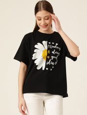 KOTTY Basics Graphic Printed Drop Shoulder Sleeves Oversized T-shirt